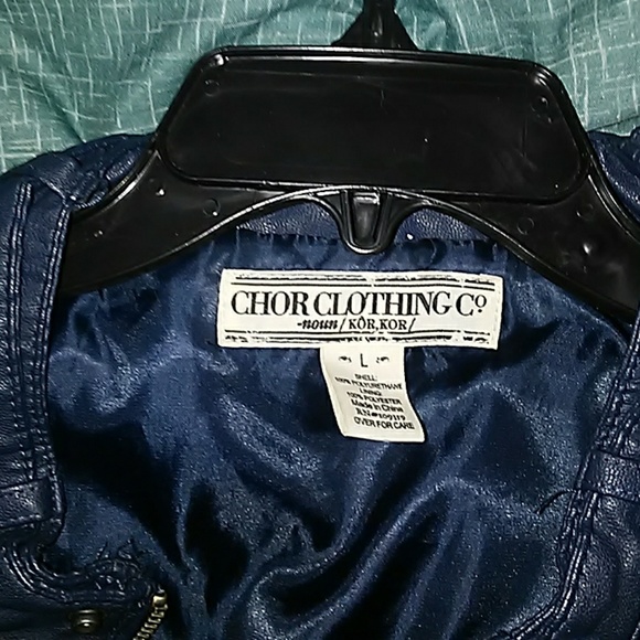 Navy blue with stripes on arm biker jacket - Picture 4 of 5